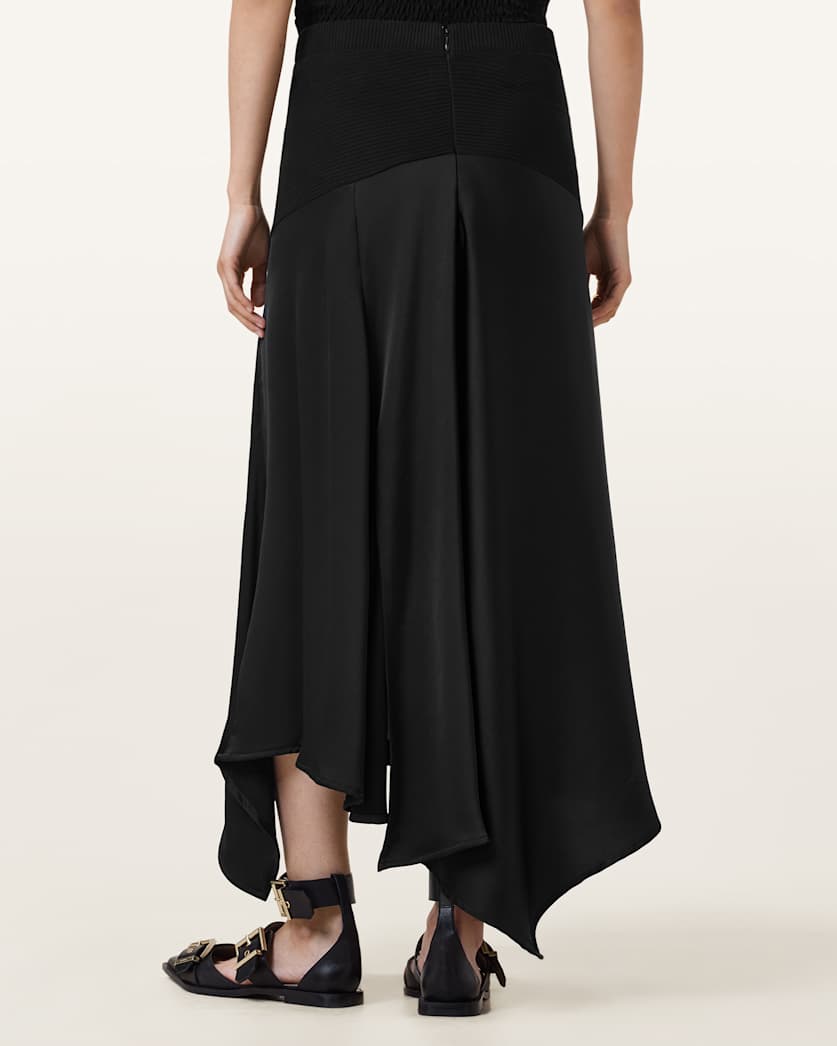 Pia Satin Asymmetric Maxi Skirt Black ALLSAINTS — free download